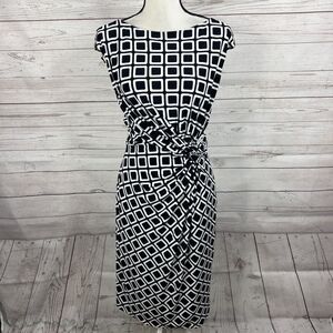 Lauren Ralph Lauren Sheath Dress Size 10 Black White Geometric Twist Cap Sleeve
